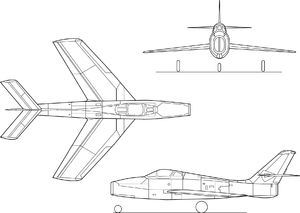 Orthographically projected diagram of the Republic F-84F Thunderstreak.