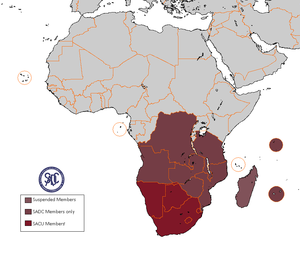 SADC-only (light Maroon) and SADC+SACU members