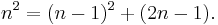 n^2 = (n - 1)^2 + (2n - 1).\ 