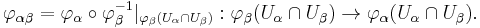 \varphi_{\alpha\beta} = \varphi_\alpha\circ\varphi_\beta^{-1}|_{\varphi_\beta(U_\alpha\cap U_\beta)}�: \varphi_\beta(U_\alpha\cap U_\beta) \to \varphi_\alpha(U_\alpha\cap U_\beta).