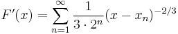 F'(x)=\sum_{n=1}^\infty\frac{1}{3\cdot2^n}(x-x_n)^{-2/3}