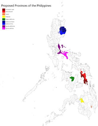 Map of the Philippines showing the proposed provinces