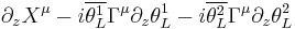 \partial_z X^\mu-i\overline{\theta^1_L}\Gamma^\mu\partial_z\theta^1_L - i \overline{\theta^2_L}\Gamma^\mu\partial_z\theta^2_L