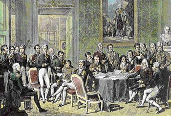 Period oil painting of the delegates to the Congress of Vienna.