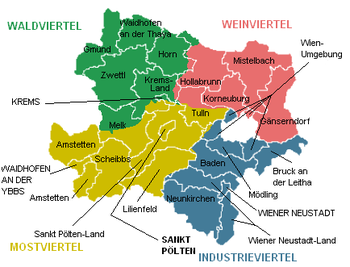 Map indicating the districts of Lower Austria