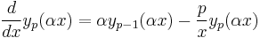 \frac{d}{dx}y_p(\alpha x)=\alpha y_{p-1}(\alpha x) - \frac{p}{x} y_p(\alpha x)