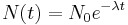 N(t) = N_0e^{-\lambda t}\,