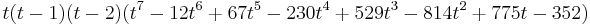 t(t-1)(t-2)(t^7-12t^6+67t^5-230t^4+529t^3-814t^2+775t-352)