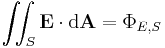 \iint_S \mathbf{E} \cdot \mathrm{d} \mathbf{A} = \Phi_{E,S}