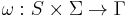 \omega: S \times \Sigma \rightarrow \Gamma