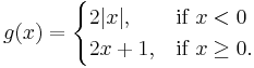 g(x) = \begin{cases} 2|x|,  & \mbox{if } x < 0 \\ 2x+1, & \mbox{if }  x \ge 0. \end{cases} 