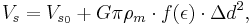 V_s = V_{s_{0}} + G \pi \rho_m \cdot f (\epsilon) \cdot \Delta d^2,