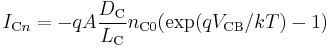 I_{\text{C}n} = -q A \frac{D_{\text{C}}}{L_{\text{C}}} n_{\text{C}0} ( \exp ( q V_{\text{CB}} / kT) - 1)