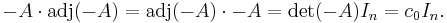 -A\cdot \mbox{adj}(-A)=\mbox{adj}(-A)\cdot-A=\det(-A)I_n=c_0I_n.