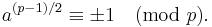 a^{(p-1)/2} \equiv \pm 1 \pmod{p}.