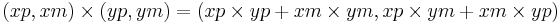 (xp,xm) \times (yp,ym) = (xp \times yp + xm \times ym, xp \times ym + xm \times yp)