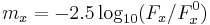 m_{x}= -2.5 \log_{10} (F_x/F_x^0)\,