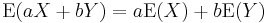 \operatorname{E}(a X + b Y) = a \operatorname{E}(X) + b \operatorname{E}(Y)\,