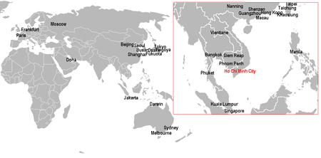 Cities with direct non-stop international passenger airlinks with Tan Son Nhat International Airport