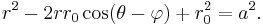 r^2 - 2 r r_0 \cos(\theta - \varphi) + r_0^2 = a^2.\, 