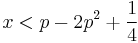  x < p - 2p^2 + \frac{1}{4} 