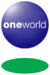 A blue orb with the word oneworld in the middle and a green disc below