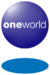 A blue orb with the word oneworld in the middle and a blue disc below