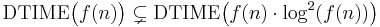 \operatorname{DTIME}\big(f(n) \big) \subsetneq \operatorname{DTIME} \big(f(n) \sdot \log^{2}(f(n)) \big)