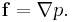  \mathbf{f}=\nabla p.\,