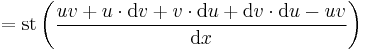 =\operatorname{st}\left(\frac{uv + u \cdot \mathrm dv + v \cdot \mathrm du + \mathrm dv \cdot \mathrm du -uv}{\mathrm dx}\right)