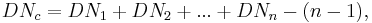 DN_c = DN_1 + DN_2 + ... + DN_n - (n - 1), \ 