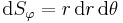 \mathrm{d}S_\varphi=r\,\mathrm{d}r\,\mathrm{d}\theta