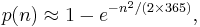 p(n)\approx 1-e^{- n^2/(2 \times 365)},\,