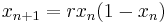 x_{n+1} = r x_n (1 - x_n) \,