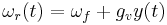 \omega_r(t) = \omega_f + g_v y(t)\,