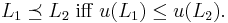 L_1\preceq L_2 \; \mathrm{iff} \; u(L_1)\leq u(L_2).