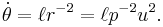 \ \dot \theta =\ell r^{-2}=\ell p^{-2}u^2. 