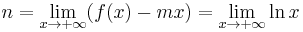 n=\lim_{x\rightarrow+\infty}(f(x)-mx)=\lim_{x\rightarrow+\infty}\ln x