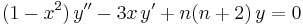 (1-x^2)\,y'' - 3x\,y' + n(n+2)\,y = 0 \,\!