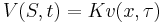  V(S,t) = K v(x,\tau)\, 