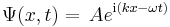  \Psi(x,t) = \, A e^{ \mathrm{i} (k x - \omega t)} 