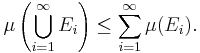 \mu\left( \bigcup_{i=1}^\infty E_i\right) \le \sum_{i=1}^\infty \mu(E_i).