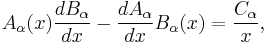 A_\alpha(x) \frac{dB_\alpha}{dx} - \frac{dA_\alpha}{dx} B_\alpha(x) = \frac{C_\alpha}{x},