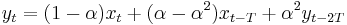 y_t = (1 - \alpha) x_t + (\alpha-\alpha^2) x_{t-T}  + \alpha^2 y_{t - 2T}