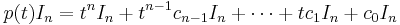 p(t)I_n=t^nI_n+t^{n-1}c_{n-1}I_n+\cdots+tc_1I_n+c_0I_n