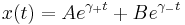 
x(t) = Ae^{\gamma_+ t} + Be^{\gamma_- t}
