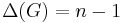 \Delta(G)=n-1