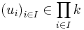 \left(u_i\right)_{i\in I}\in \prod_{i\in I}k