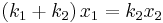 \left(k_1 + k_2 \right) x_1 = k_2 x_2 \,