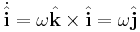 \dot{\hat {\mathbf{ i}}} = \omega \hat {\mathbf{ k}} \times \hat {\mathbf{ i}} = \omega\hat {\mathbf{ j}}